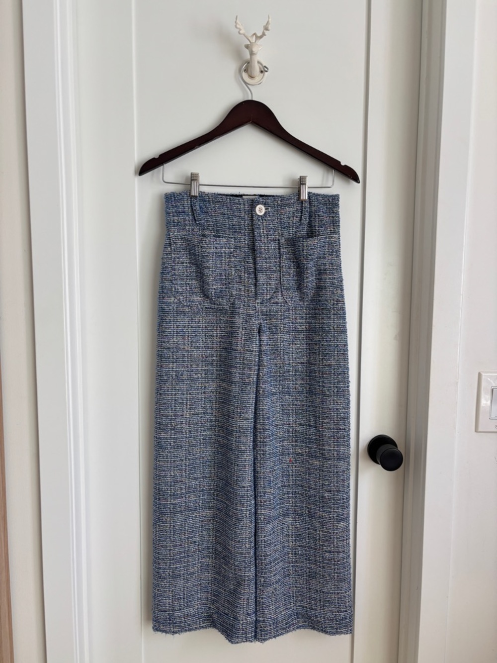 Maeve Anthropologie The Colette Tweed Crop Wide-Leg Pants Blue Sparkle Size 27